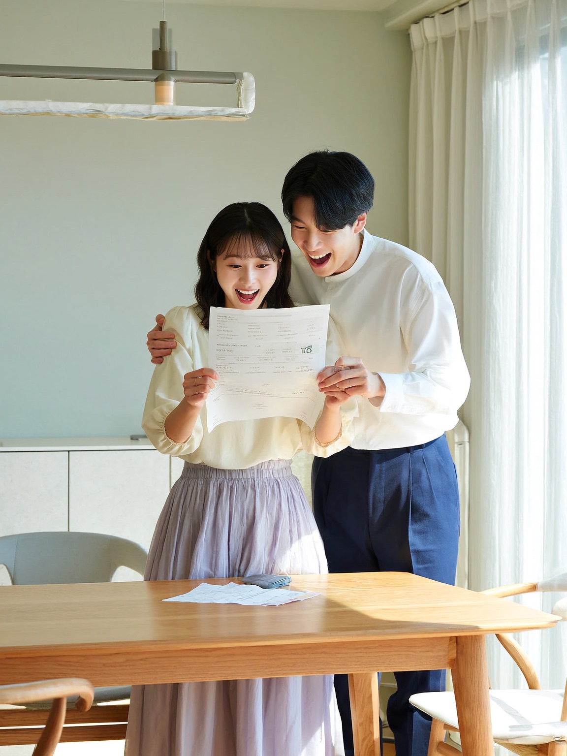 부부가 에너지 케시백을 받은 내역을 보고 기뻐하는 모습